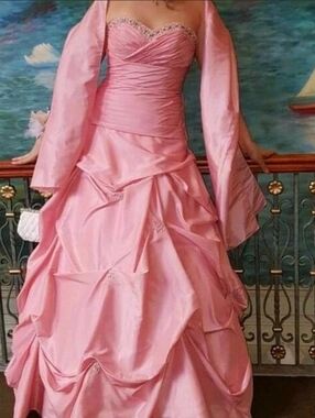 Strapless Pink Ball Gown Dress with Shawl
